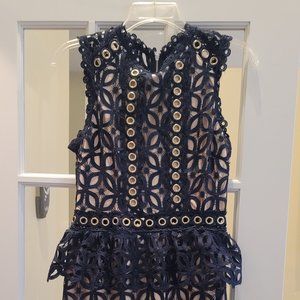 Navy/Nude Peplum Dress - Size Medium